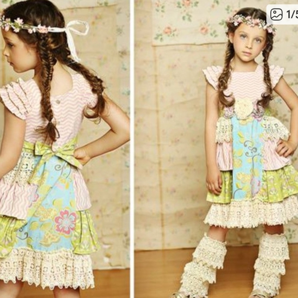 Mustard Pie Pastel Floral Dress with Lace Accents
